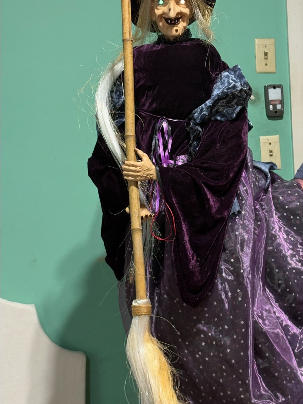 Purple Velvet Witch Décor Figure with Star-Print Skirt